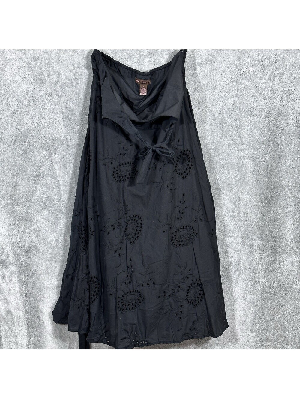 Bandolino Women’s Size 16 Black Eyelet Lace Halter Midi Dress Belted 100% Cotton